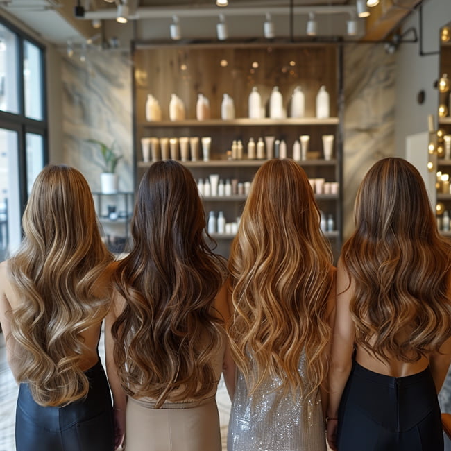 4 women with different types of hair extensions